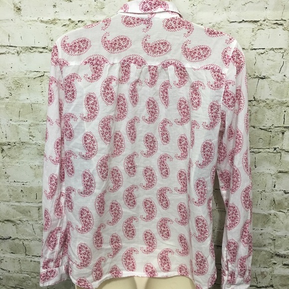 🌻 LOFT White Pink Paisley Button Down Shirt D5 - Picture 3 of 4